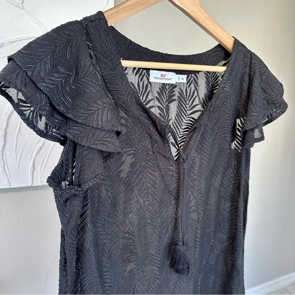 Vineyard Vines Embroidered Palm Tunic Dress Black coverup - Picture 8 of 15
